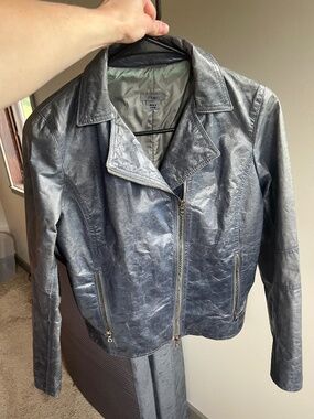NWOT Vintage M0851 Distressed Grey 100% Leather Moto/Biker Jacket Size 2
